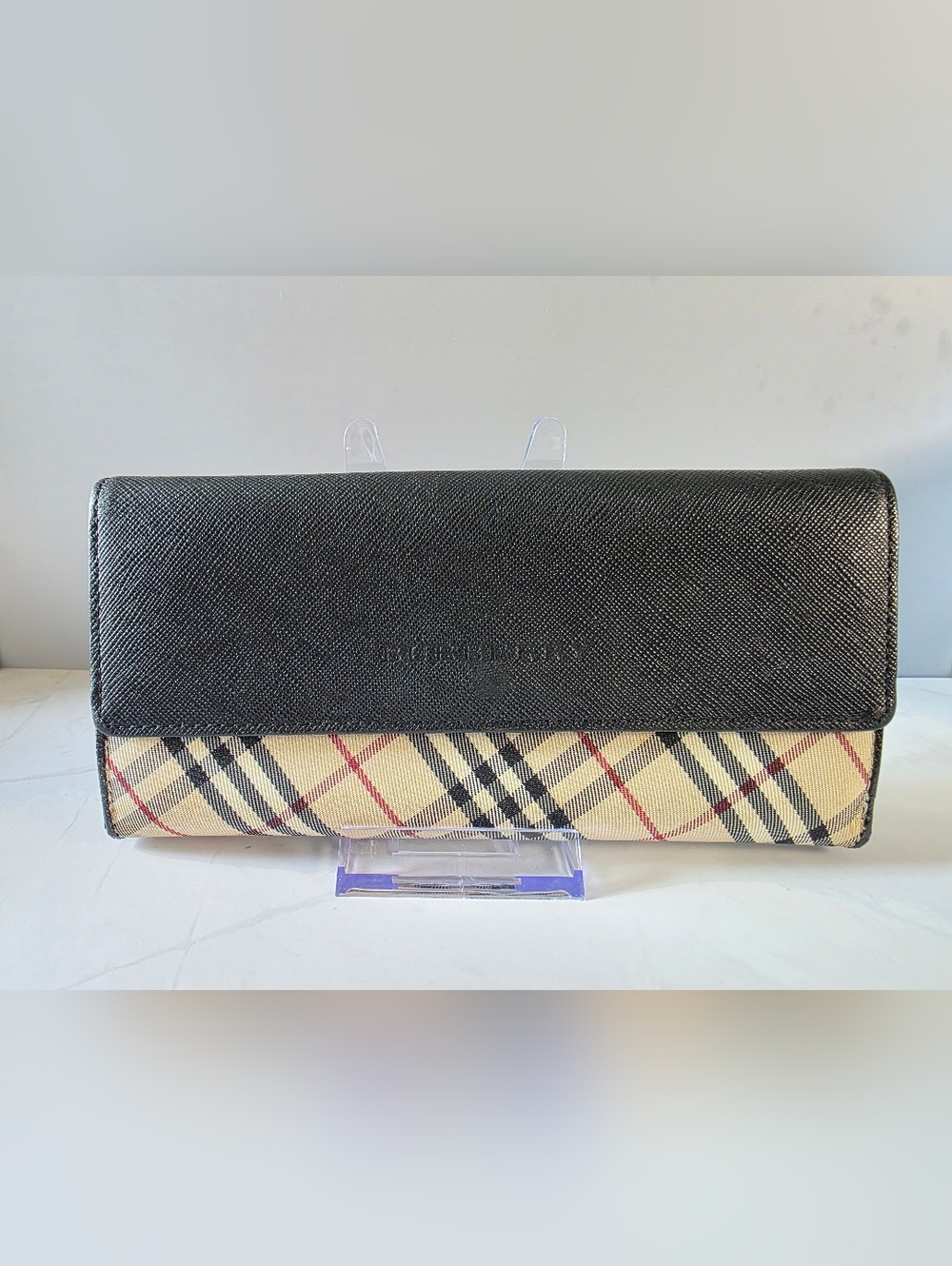 Burberry Black Leather & Nova Check Continental Wallet